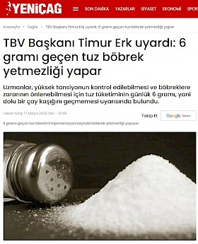 TBV Başkanı Timur Erk uyardı: 6 gramı geçen tuz böbrek yetmezliği yapar