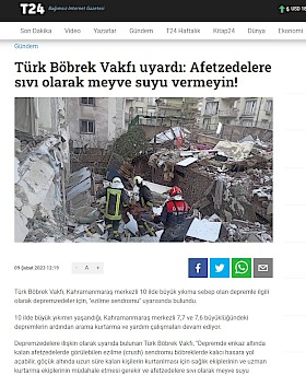 Türk Böbrek Vakfı uyardı: Afetzedelere sıvı olarak meyve suyu vermeyin!