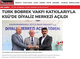 Türk Böbrek Vakfı Katkılarıyla  KSÜ'de Diyaliz Merkezi Açıldı